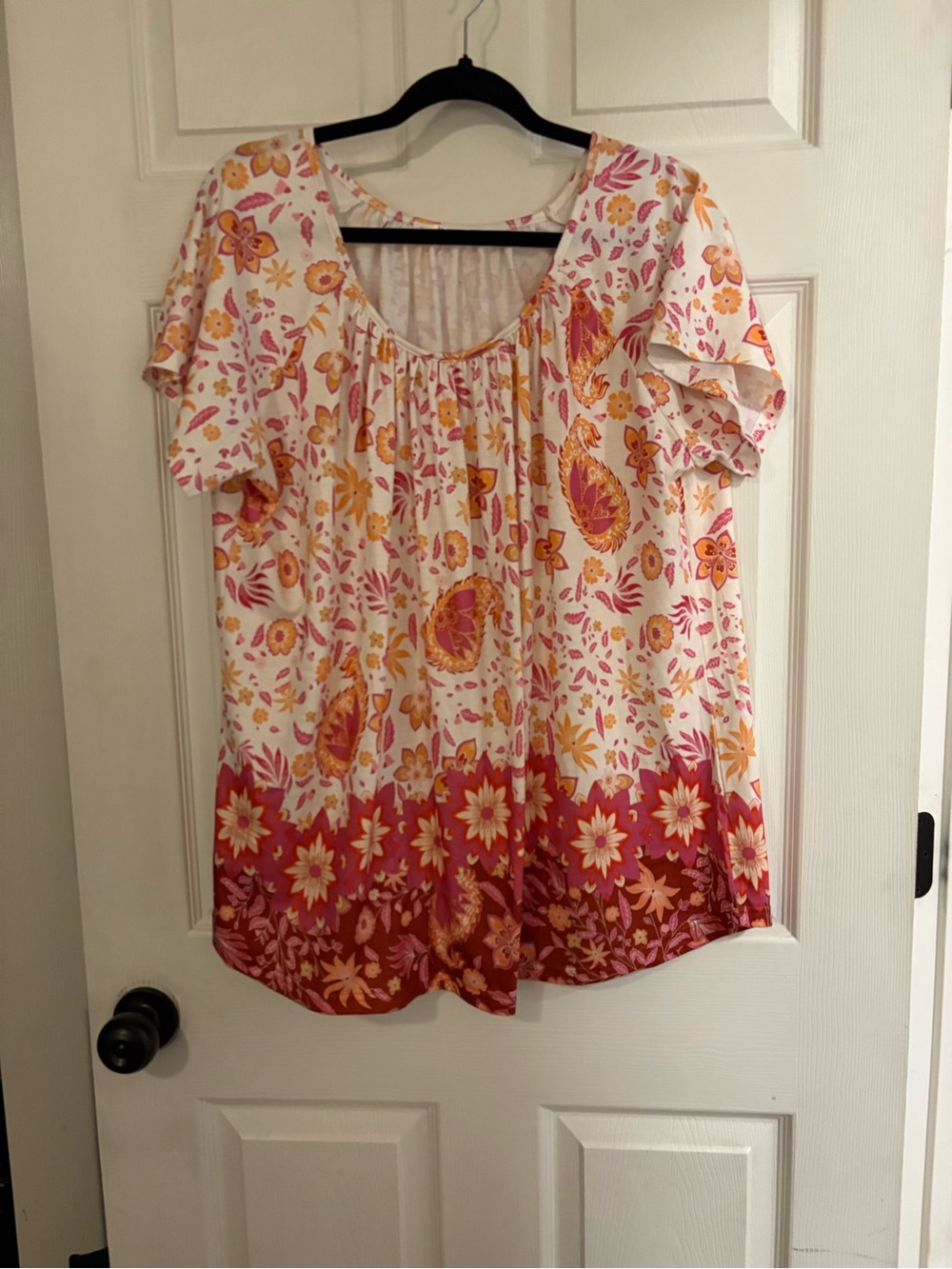 Floral Scoop Neck Women’s Top - Pink & Orange